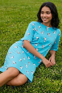 Zivame Peanuts Knit Cotton Loungewear Dress - Bachelor Button — thumbnail 1